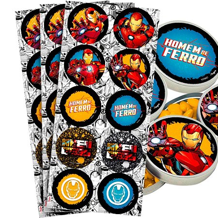 30 Adesivos redondo decoração Homem de Ferro festa aniversário