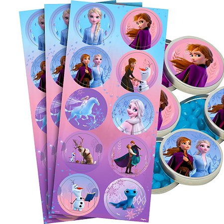 30 Adesivos Frozen redondo decoração festa aniversário
