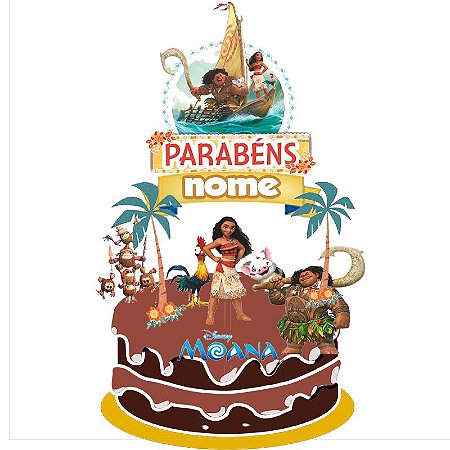 Topo de bolo decoração festa Moana aniversário perfeiro EVA