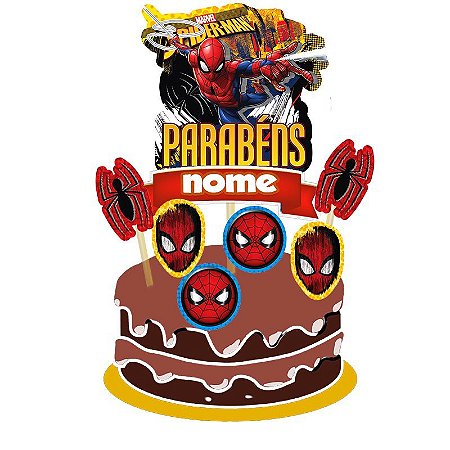Topo de bolo Homem aranha topper , kit completo decoração personalizado