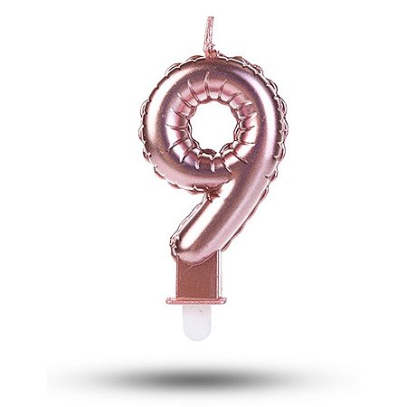 Vela balão Número 9 Rosê gold Decoração Festa