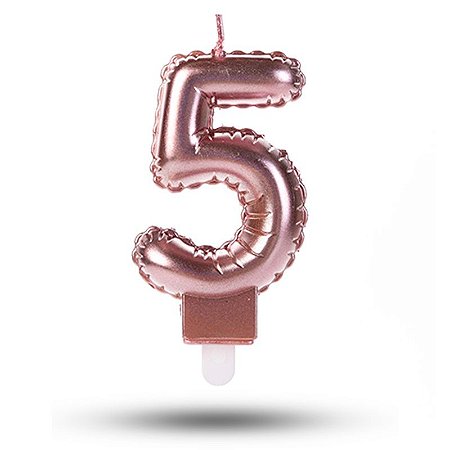Vela balão Número 5 Rosê gold Decoração Festa