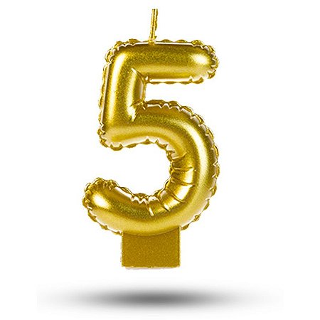 Vela balão Número 5 Dourada Decoração Festa aniversário