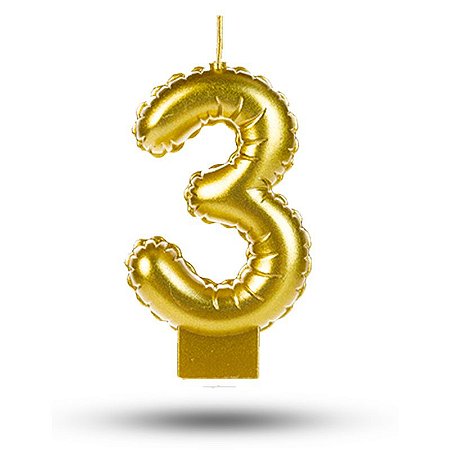 Vela balão Número 3 Dourada Decoração Festa aniversário