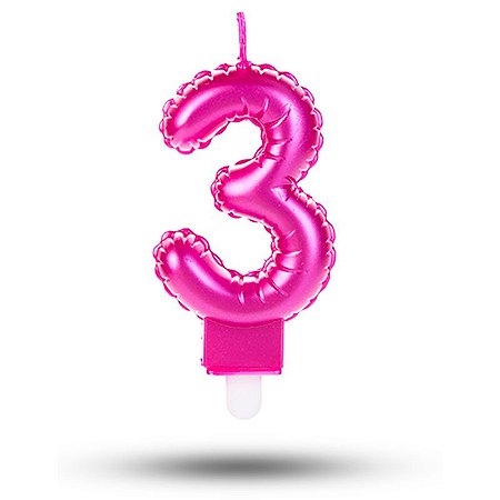 Vela balão Número 3 Rosa Decoração Festa aniversário