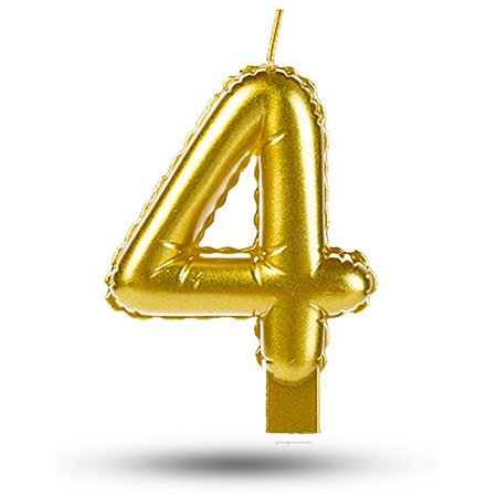 Vela balão Número 4 Dourada Decoração Festa aniversário