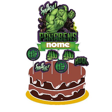 Topo de bolo Hulk topper decoração festa aniversário