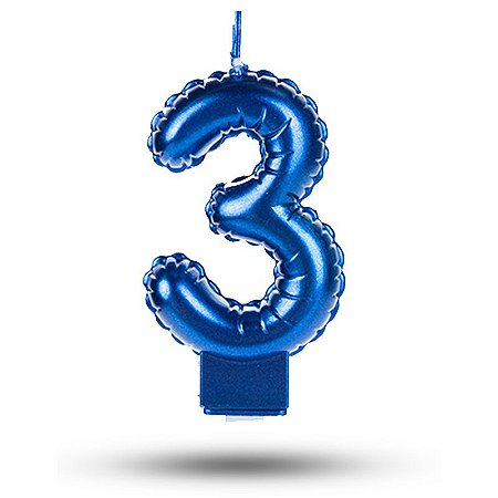 Vela balão Número 3 azul Decoração Festa aniversário