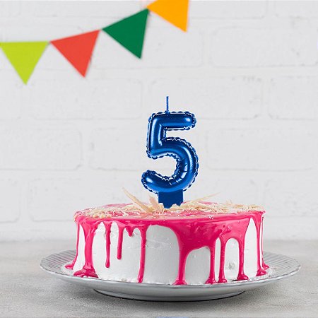 Vela balão Número 5 azul Decoração Festa aniversário