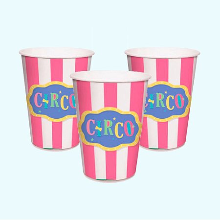 8 Copos decoração Circo Rosa festa 240ml