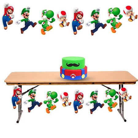 Faixa bandeirola Super Mario decoração festa Aniversário