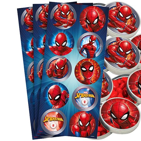 30 Adesivos Homem Aranha redondo decoração festa