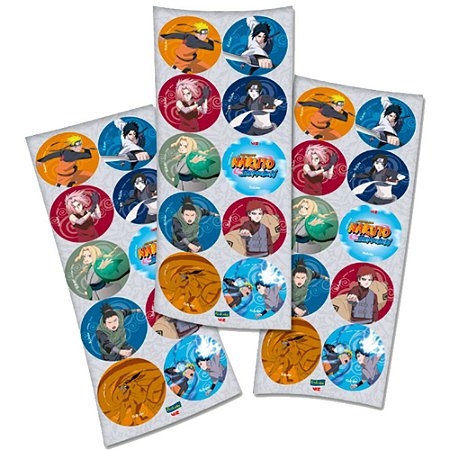 30 Adesivos Naruto redondo decoração festa aniversário