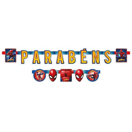 Faixa parabéns Homem Aranha decoração festa