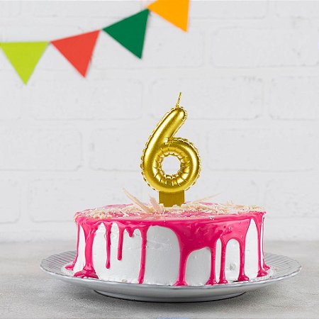 Vela balão Número 6 Dourada Decoração Festa aniversário