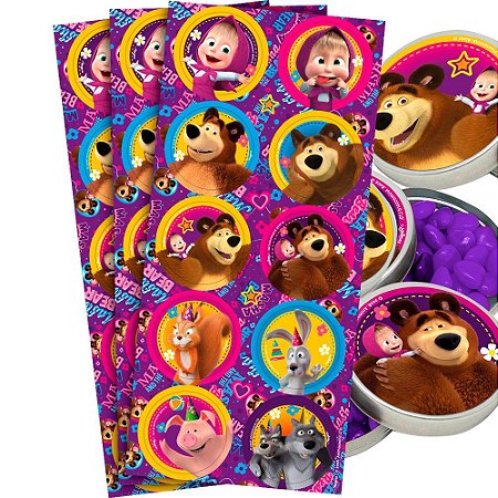 30 Adesivos Masha e o Urso redondo decoração festa