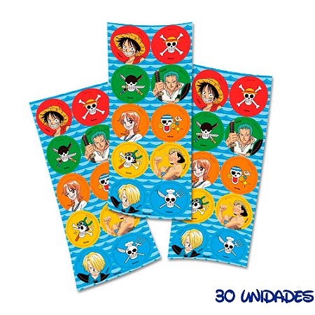 30 Adesivos redondo decoração One Piece festa aniversário