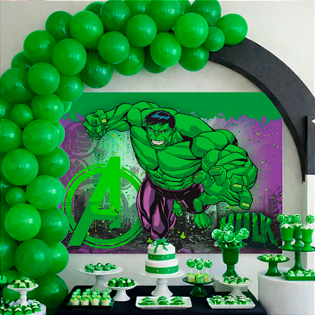 Kit Festa 51 Pçs Decoração Hulk Painel + 50 Bexigas VERDE