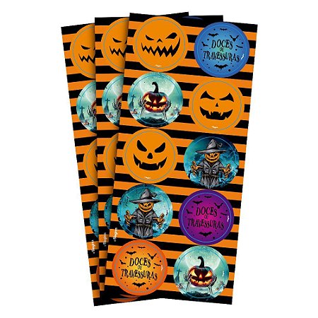 30 ADESIVO REDONDO DECORAÇÃO HALLOWEEN