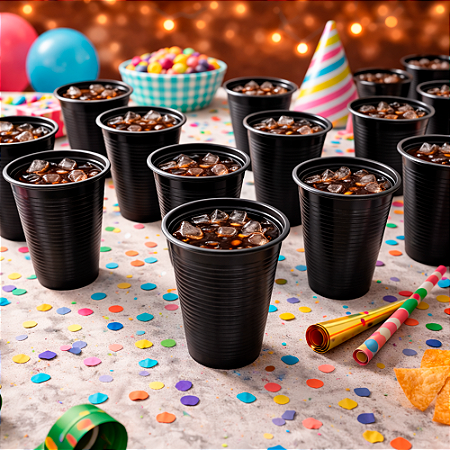 50 Copos Descartáveis Preto Festa anivetsário eventos e comemorações 50 pessoas
