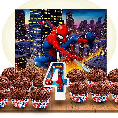 Kit festa Homem aranha vela n4 + Painel + 100 forminhas