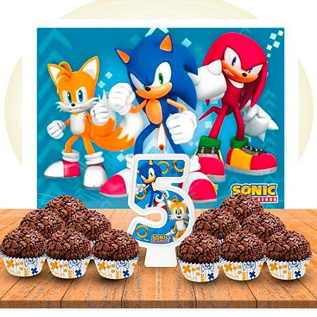 Kit festa decoração Sonic Painel GIGANTE + Forminhas + Vela