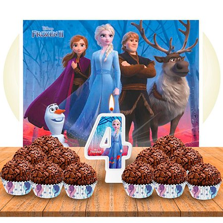 Kit festa decoração Frozen Painel GIGANTE + Forminhas + Vela