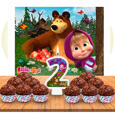 Kit festa Masha e o Urso Painel GIGANTE+ Forminhas + Vela N2