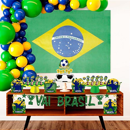 Kit festa Completo 39pçs Decoração Copa Brasil em EVA