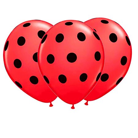 25 Bexigas Balão N9 Decoração Ladybug Bolinhas Pretas