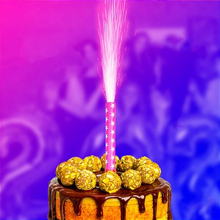 Vela Vulcão Cascata festa bolo aniversário comemorações