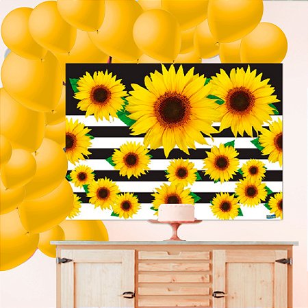 Kit Festa completo 51 pçs Decoração Girassol Painel + Balão