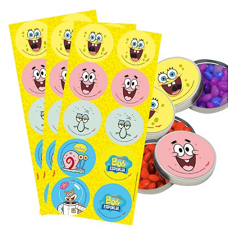 30 Adesivos Bob Esponja redondos decoração festa aniversário