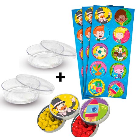 Kit decoração festa Mundo Bita 30 adesivos + 20 Latinhas