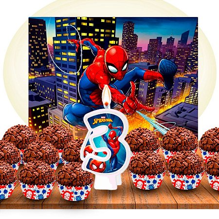 Kit Festa Homem Aranha Vela N3 + Painel + 100 Forminhas