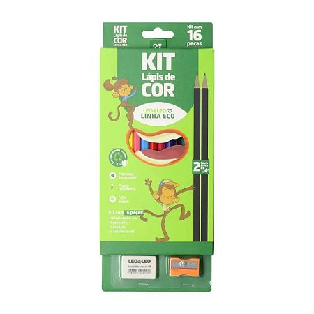 KIT ESCOLAR 12 LAPIS COR 2 LAPIS ESCREVER BORRACHA APONTADOR