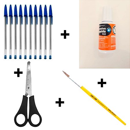 Kit Escolar/escritório 8 itens completos com 5 canetas