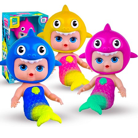 Boneca Baby Shark Tubarãozinho Verde Rosa azul Fofinha 18cm