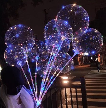 BALAO TRANSPARENTE COM LED COLORIDOS BASE ROSA UN