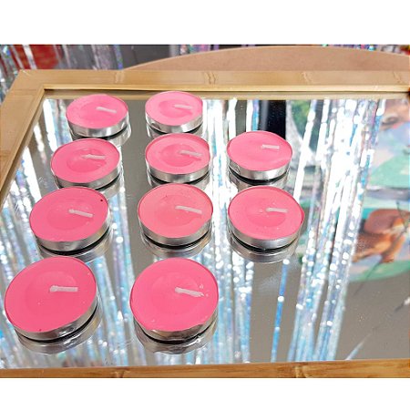 10 Vela Rechaud Redonda Rosa decoração festa