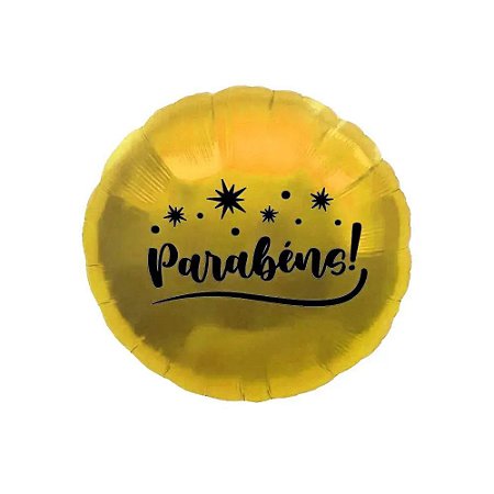 Balao Metalizado 45cm Redondo Parabéns Dourado