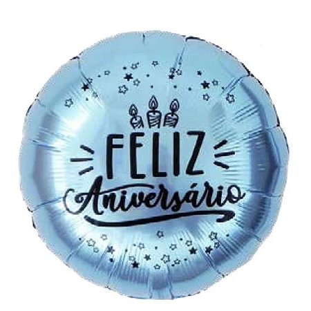 Balao Metalizado 45cm Feliz Aniversário Azul