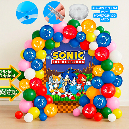 Kit Decoração SONIC Arco Desconstruido Fita 5m + 75 balões