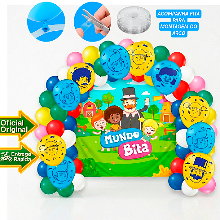 Kit Decoração Mundo Bita Arco Desconstruido Fita + 5 balões