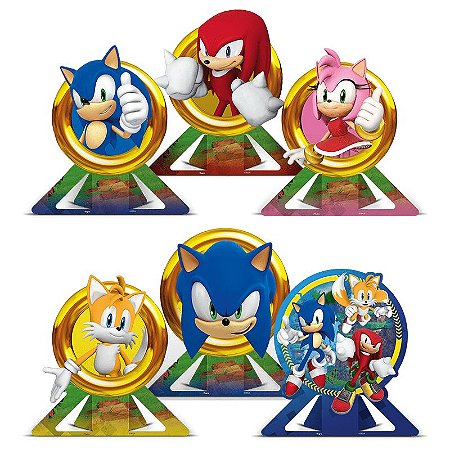 Decoração Display de mesa festa Sonic Aniversário 6 Unidades