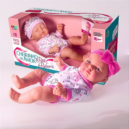 Boneca Cheirinho de Amor Petit Bebê Reborn roupinha Acordada