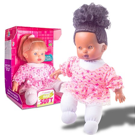 Boneca Divertida Coleção Hair Soft Negra fofinha cheirosa