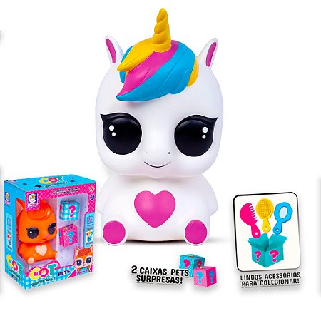 Boneca Mochilinha Cofre Pop Surprise Pets Unicórnio 3 itens
