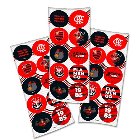 30 Adesivos Flamengo redondo decoração festa aniversário