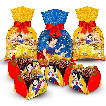 Kit Festa Branca de Neve Decoração 50 Forminhas + 12 Sacolas